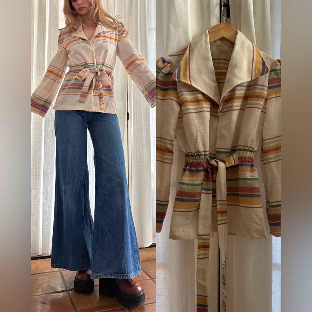 Vintage 70s boho western striped shirt jacket
